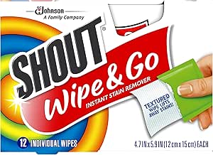 Shout Wipe and Go Instant Stain Remover, for On-the-Go Laundry Stains, 12 Count - Pack of 12 (144 Total Wipes)