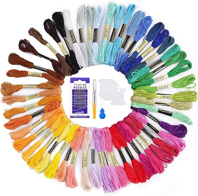 AUERVO Embroidery Floss 50 Skeins Pack 8m 6-Strand Threads with Bobbins Needles