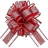KLOVYRA Red Glitter Gift Bows– 6 Inch 6 Pack Romantic Pull Bows for Christmas Present, Valentine’s Day, Weddings, Birthdays & DIY Holiday Decorations