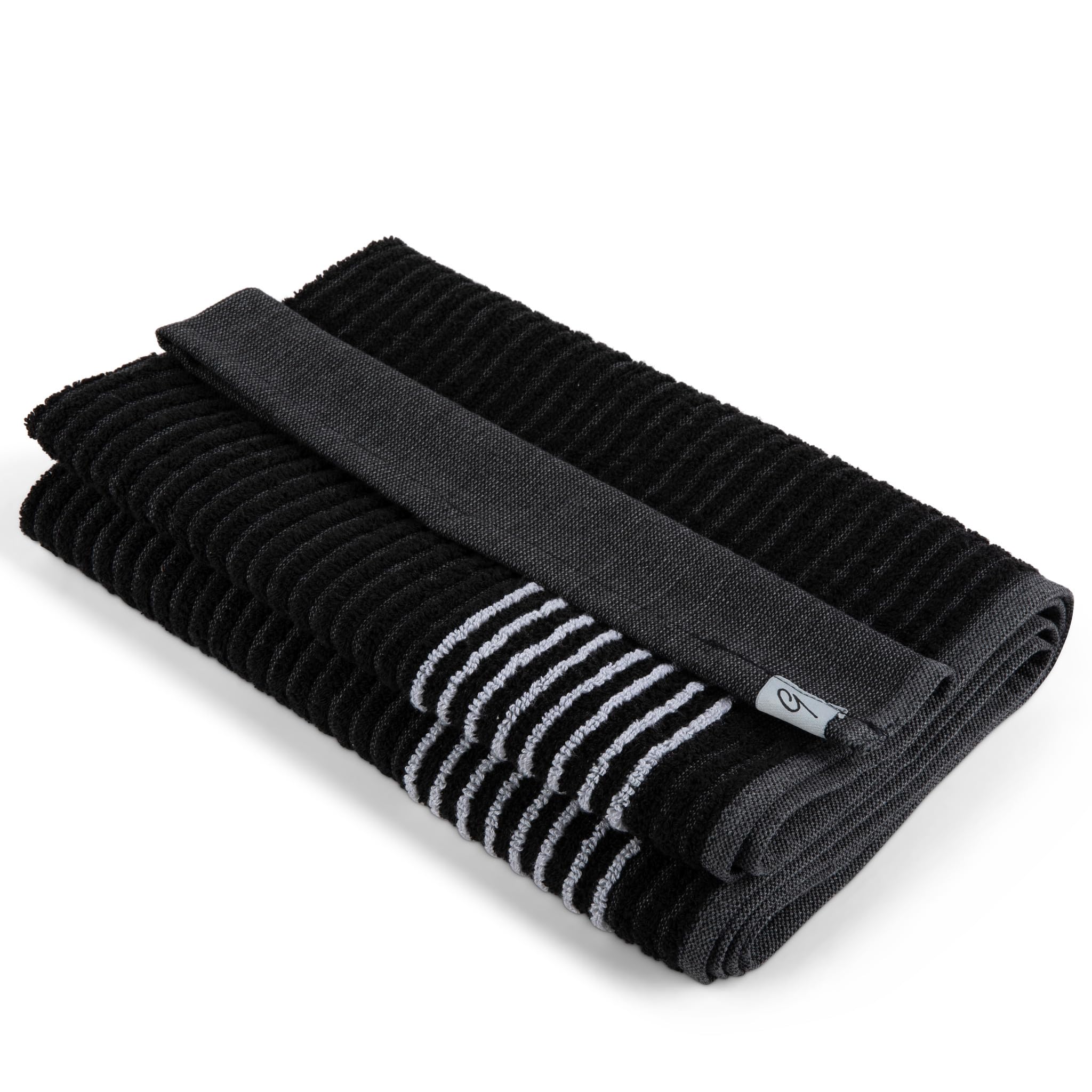 Photo 1 of E9 GOLF Caddy Towel - Large 22" x 44" Caddie Style Golf Towel Design, Use The Same Golf Towel That Tour Players Use, Simple, Clean Design, Black with White Stripes