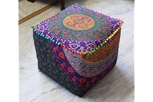 CRAFT KALA Mandala Meditation Floor Pillows Square Pillow Cover Seating Decorative Adults Bohemian Floor Cushion Cover Outdoor Living Room Throw Ottoman Poufs Cover 18X18X14 inches, Multi Six Color