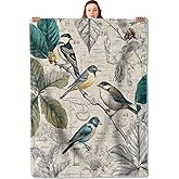 YCUFN Colorful Bird Flannel Blanket Vintage Botanical Design Warm Lightweight Throw Blankets for Sofa Picnic Travel and Gathering Decorate All Season Use Nature Lovers Gifts 50x60in
