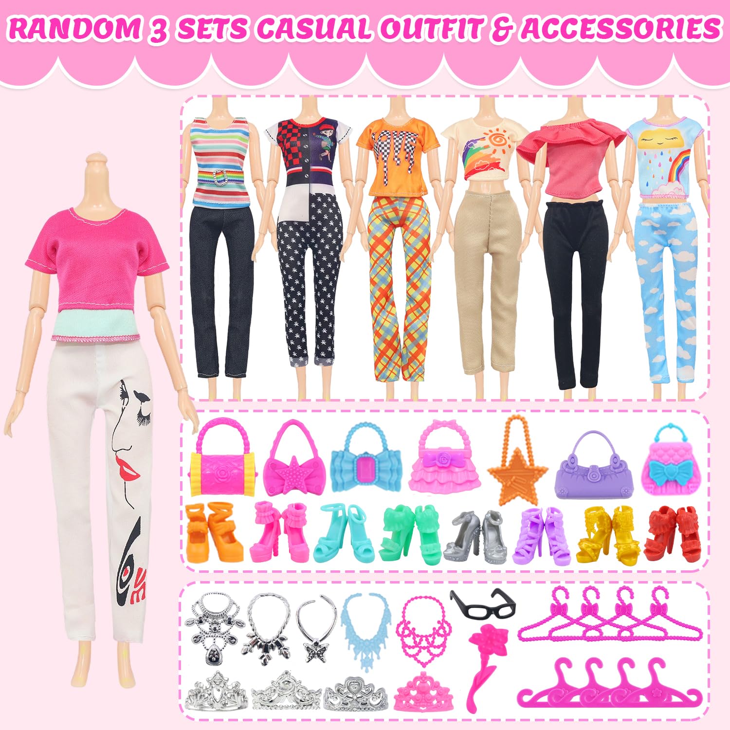 87 Pcs Doll Clothes and Accessories Gift Box Package,5 Wedding Gowns 4 Evening Dresses 8 Fashion Dresses 3 Set Casual Outfit, 2 Swimsuit,30 Hanger 20 Shoes 10 Accessories for Girls 3-10 years old Gift