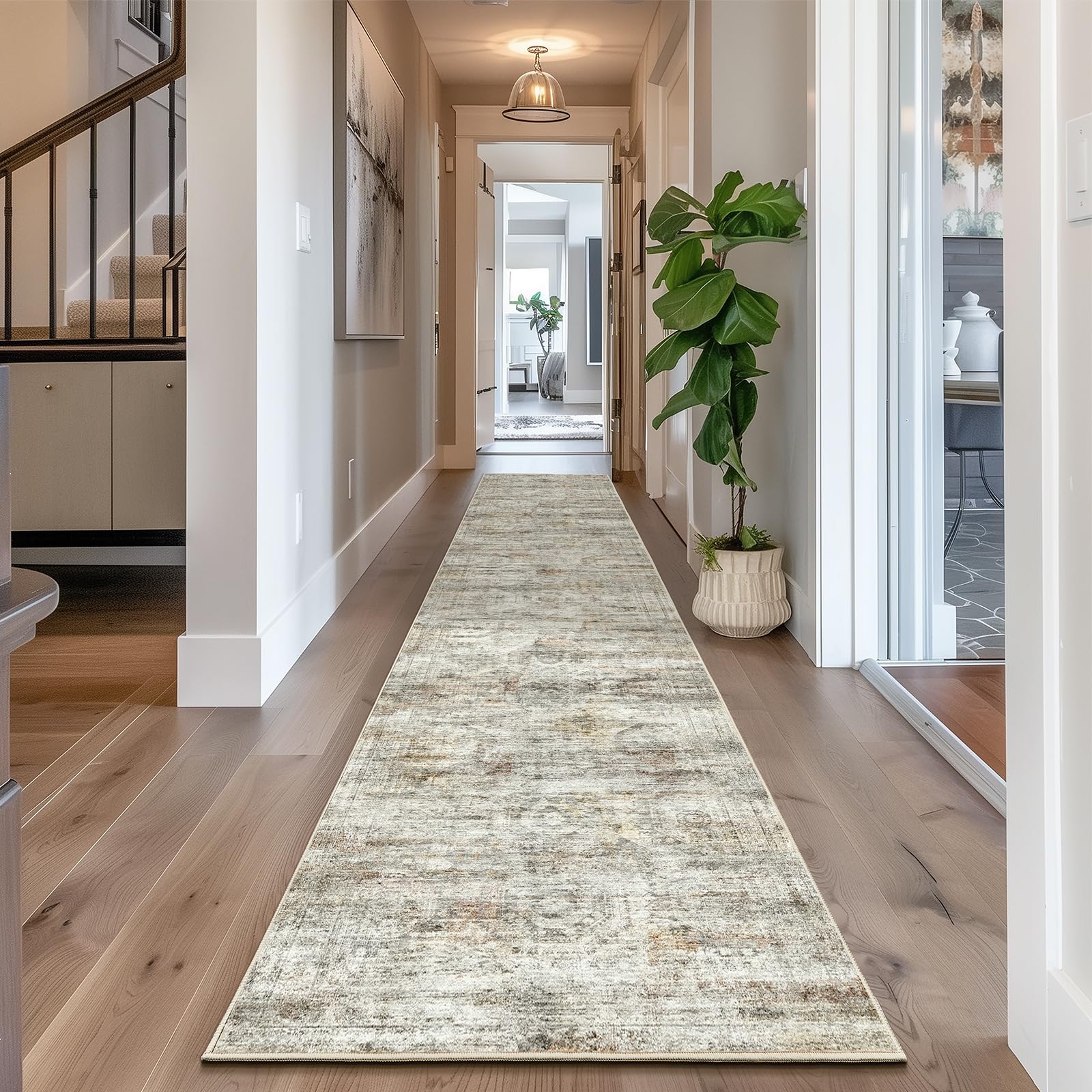 Photo 1 of Restydon Long Hallway Runner Rug- Carpet Runners for Hallway 12ft, Anti Slip Backing Washable Rug Runner for Bathroom, Entrance, Living Room, Soft Low Pile Mordern Rug Runner(2'x12', Grey/Rust)