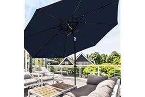 wikiwiki 11 FT Patio Umbrellas Outdoor Table Market Umbrella with Push Button Tilt/Crank, Fade Resistant Waterproof POLYESTER DTY Canopy for Garden, Lawn, Deck, Backyard & Pool, Navy Blue