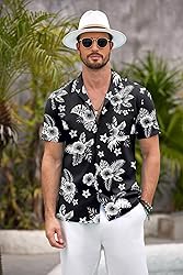 COOFANDY Mens Hawaiian Shirt Short Sleeve Floral
