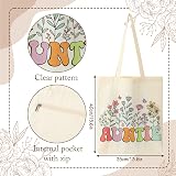 ViEinkaufen Auntie Gifts Canvas Tote Bag with Inner Pocket Makeup Bag Keyring view 4