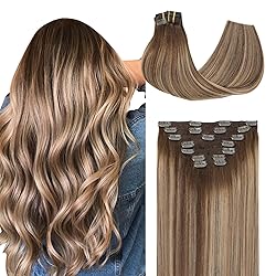 Clip in Hair Extensions Human Hair,Chocolate Brown