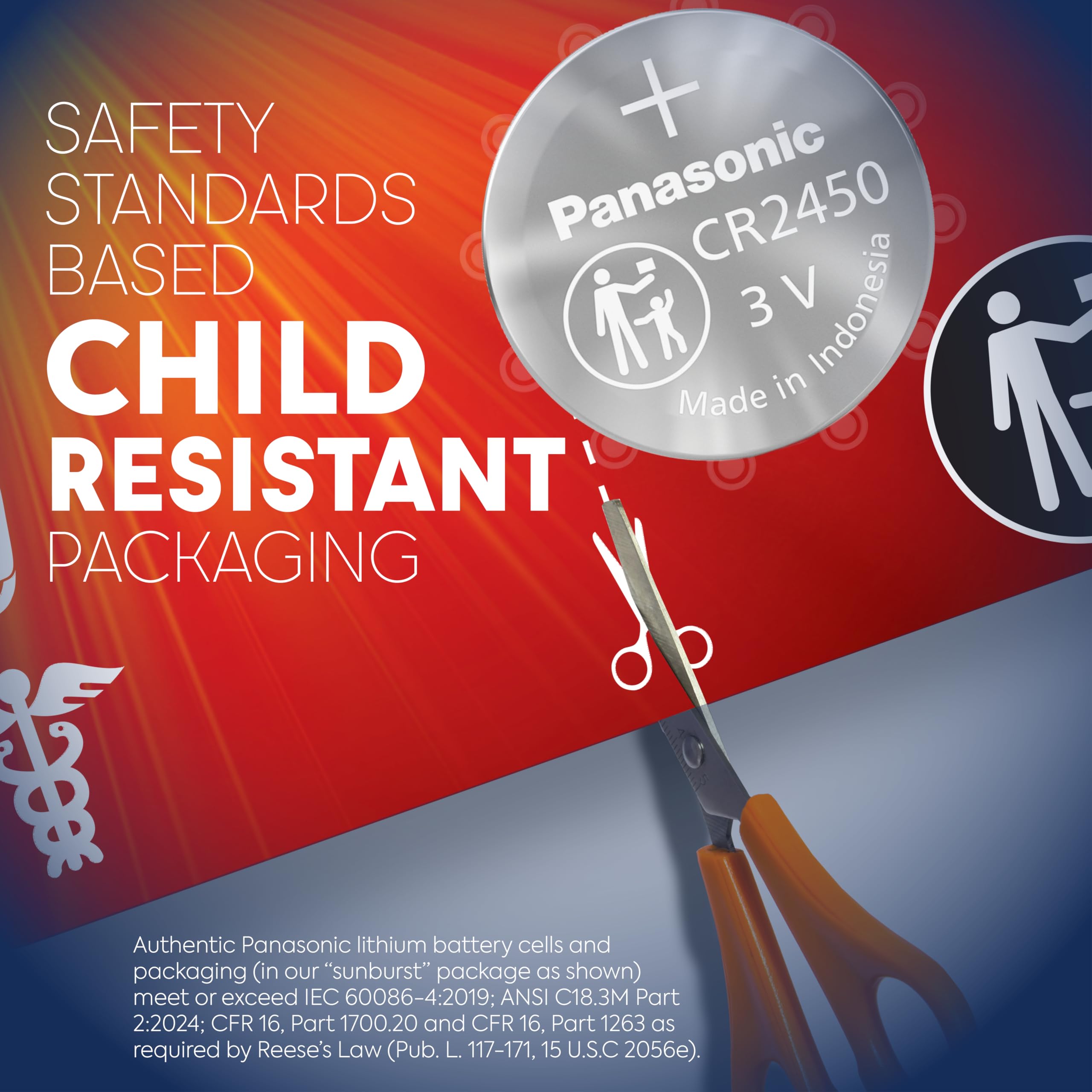 Panasonic Panasonic CR2450 3.0 Volt Long Lasting Lithium Coin Cell Batteries in Child Resistant, Standards Based Packaging, 2-Battery Pack