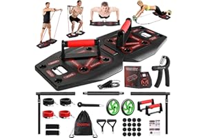 SPORTIC Push Up Board for Home Gym with Exercise Accessories Resistance Bands & Ab Roller Wheel & Pilates Bars - Portable Gym with Foldable Pushup Board - Exercise Equipment for Upper Body Workout, Gift for Women & Men