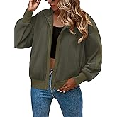 Zeagoo Womens Corduroy Knit Hoodies Zip Up Shirt Jacket Slouchy Short Jackets Casual Long Sleeve Shackets