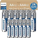 PHILIPS - AA and AAA Batteries 24-Count Combo Pack, Ultra Alkaline Battery Variety Pack, 12-Pack Each, 10 Year Shelf Life, Ul