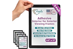 Fodeez Letter-Size 8.5 x 11 Adhesive Interior for Exterior Viewing Frames - Reusable Sticker Holder Display for Windows & Doors, Paper Holder, Dry Erase, Non Acylic & Non Magnetic - Black, Pack of 5
