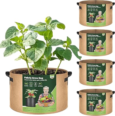 T4U 5-Pack 15 Gallon Fabric Grow Bags with Handles Heavy Duty Nonwoven