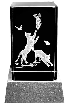 Kaltner Präsente Stimmungslicht - Das perfekte Geschenk: LED Kerze / Kristall Glasblock / 3D-Laser-Gravur KATZEN Tierfreunde