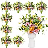 Thiccywoov 12 Bundles Artificial Wildflowers Bouquet Spring Daisy Sunflower Floral Arrangements Faux Flowers Plants Realistic with Stems Table Centerpiece for Wedding Bridal Shower Vase(Bright Daisy)
