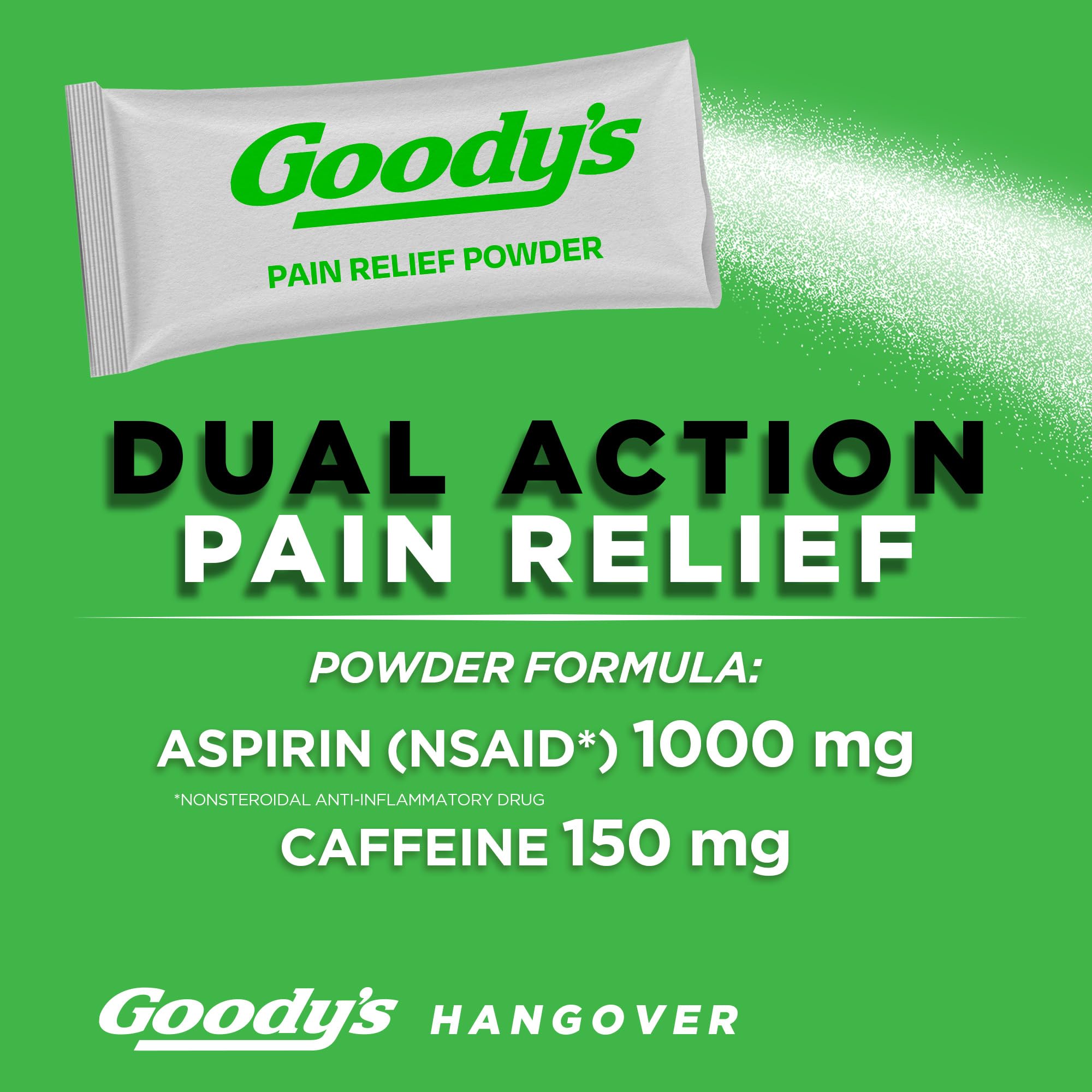 Goody's Hangover Relief Powder, Dual Action Fast Headache Pain Relief with Aspirin and Caffeine, Berry Citrus Flavor, 16 Count