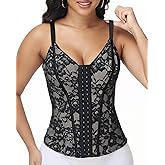 SHAPESHE Lace Waist Trainer for Women Corset Tummy Control Shapewear V Neck Lace Faja Body Shaper for Women with Back Support