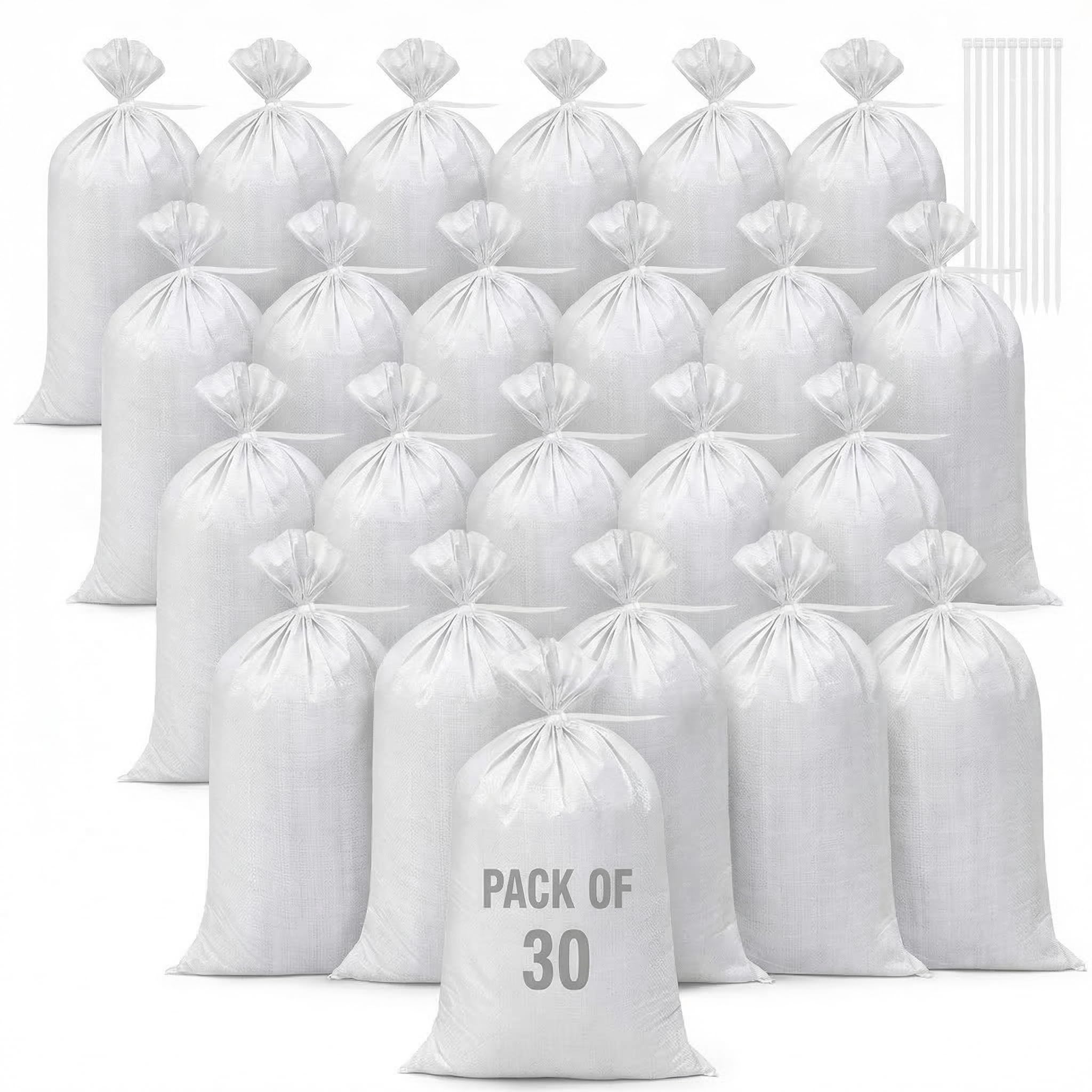 Weewooday 30 Pcs Sand Bags Without Sand 46 x 70 cm Heavy Duty Sandbags Rubble Sacks Woven Gravel Waste Bags Bearing 30 kg with 30 Pcs Ties for Garden Rubbish Flood Protection and Storage(White)