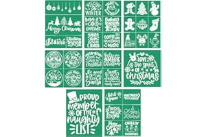 JAJADO Self Adhesive Christmas Silk Screen Stencils 9 Pcs, Winter Holiday Xmas Screen Print Transfers Chalk Mesh Stencils for Painting on Wood, Fabric, Glass, Pillow, Card, DIY Christmas Decoratio