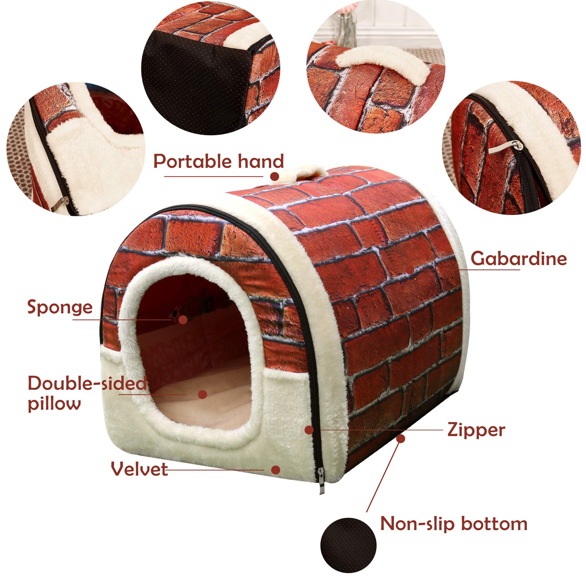 HomeofBoutique Niche/Maison Chien Chat Intérieur 2 en 1 Grand ou Petit, Lavable Pliable Portable Lit pour Moyen/Petit Chiens et Chats (L:60cmx45cmx45cm, Rouge)