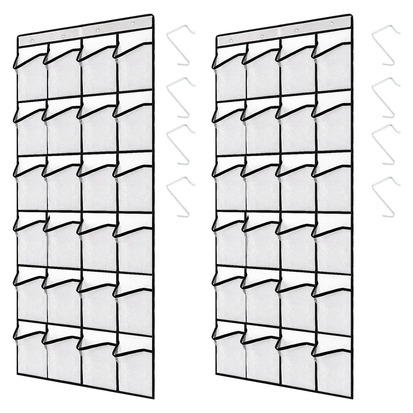 ZOENHOU 2 Pack Over the Door Storage Organiser, Hanging Shoe Rack Holder with 48 Large Mesh Pockets 8 Hooks, Fabric Over Door Shoe Organizer for Wardrobe Bedroom Gadget, 144x50cm, White