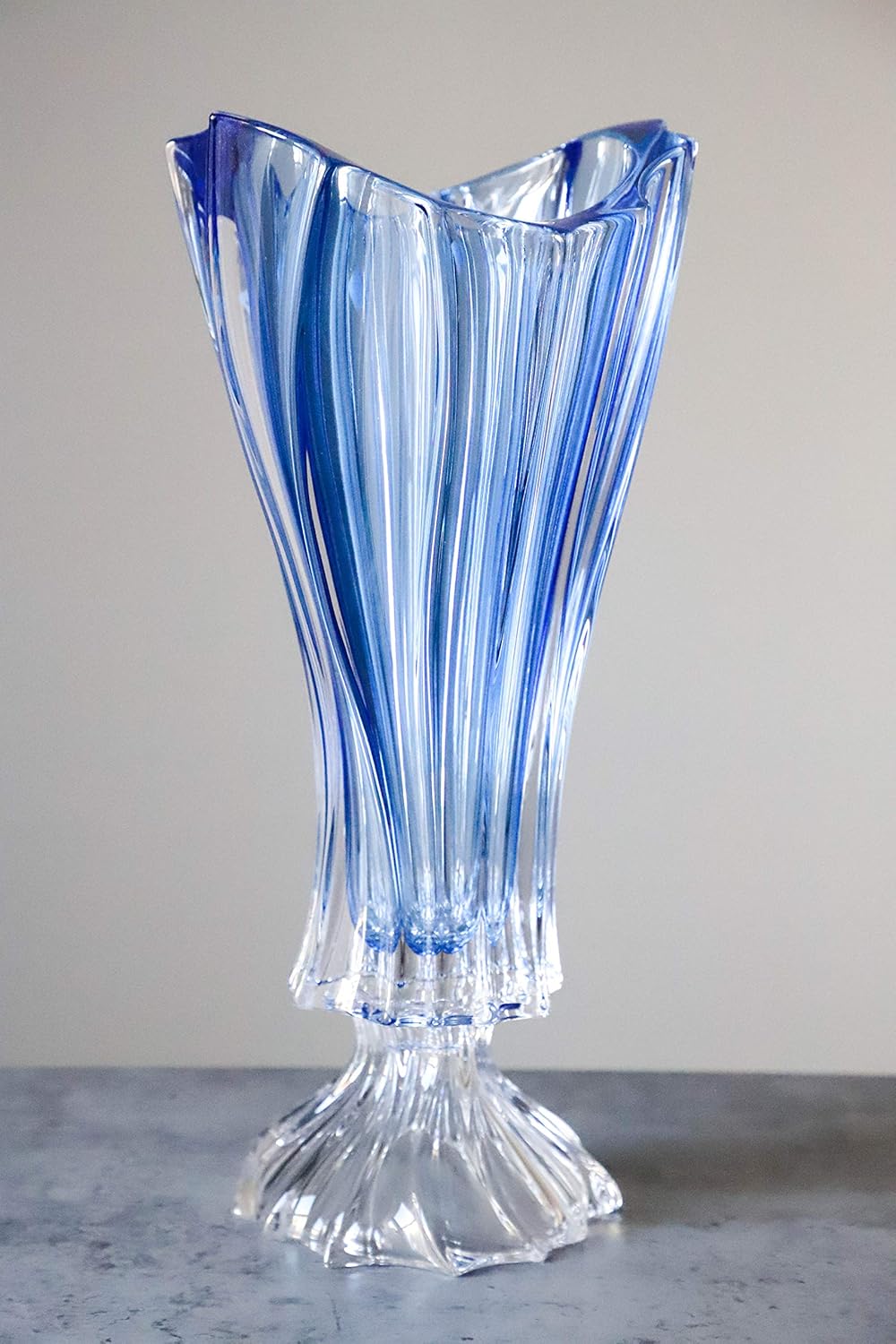 Amazon Com Czech Bohemian Crystal Glass Footed Vase 16 Height Blue Decorative Wedding Gift Elegant Centerpiece Flowers Vase Vintage European Design Plantica Classic Crystal Glass Home Kitchen