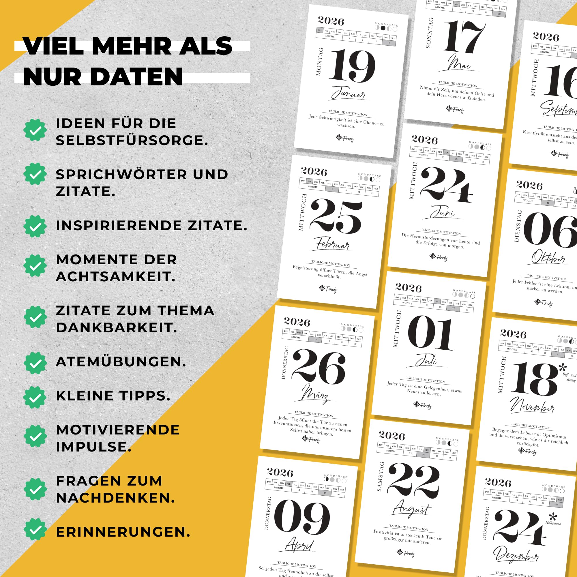 Finoly Tageskalender 2026 Abreißkalender Jan 2026 Dez 2026 (12 Mon) | Abreisskalender 2026 Täglich Lustig für Ruhe & Motivation | Abreißkalender 2026 Sprüche Inspiration, Übungen 13,5x9,5 cm 3