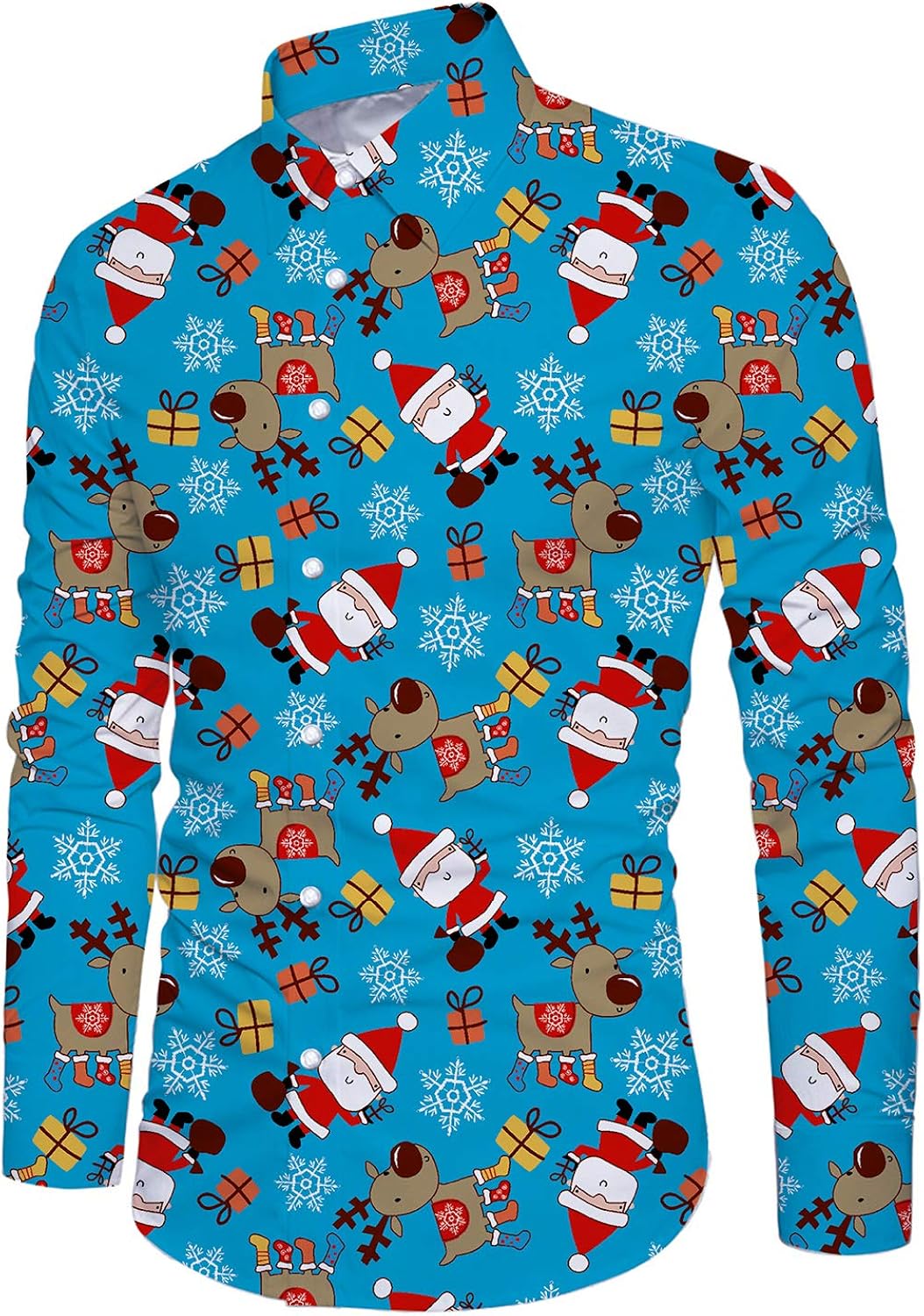 Funnycokid Teens Boys Ugly Christmas Deer Printed Button Down Hipster