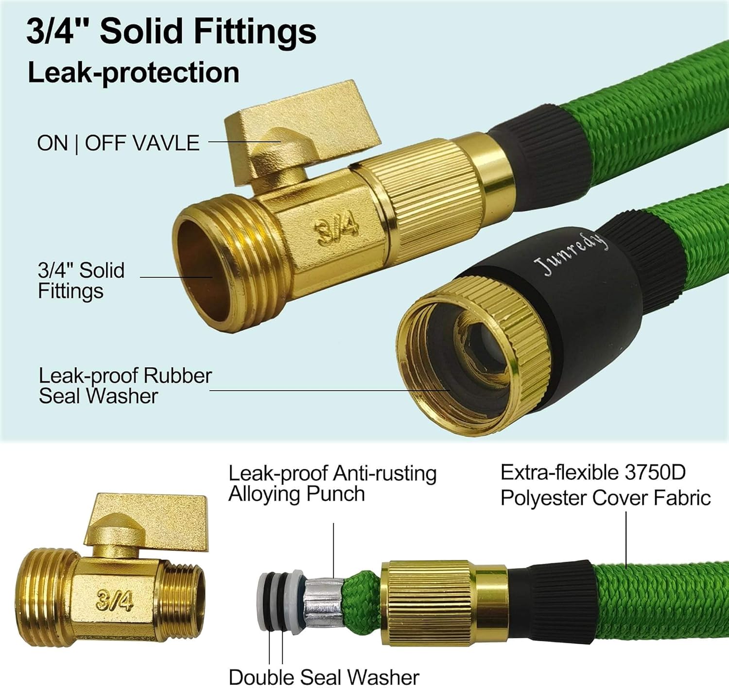 Junredy Garden Hose 25ft Expandable Water Hose with 8 Function Nozzle Sprayer, Lightweight Flexible Hose with Durable 3750D Fabric, 3-Layers Latex, 3/4" Solid Fittings for Garden, Lawn, Washing Cars : Garden & Outdoor