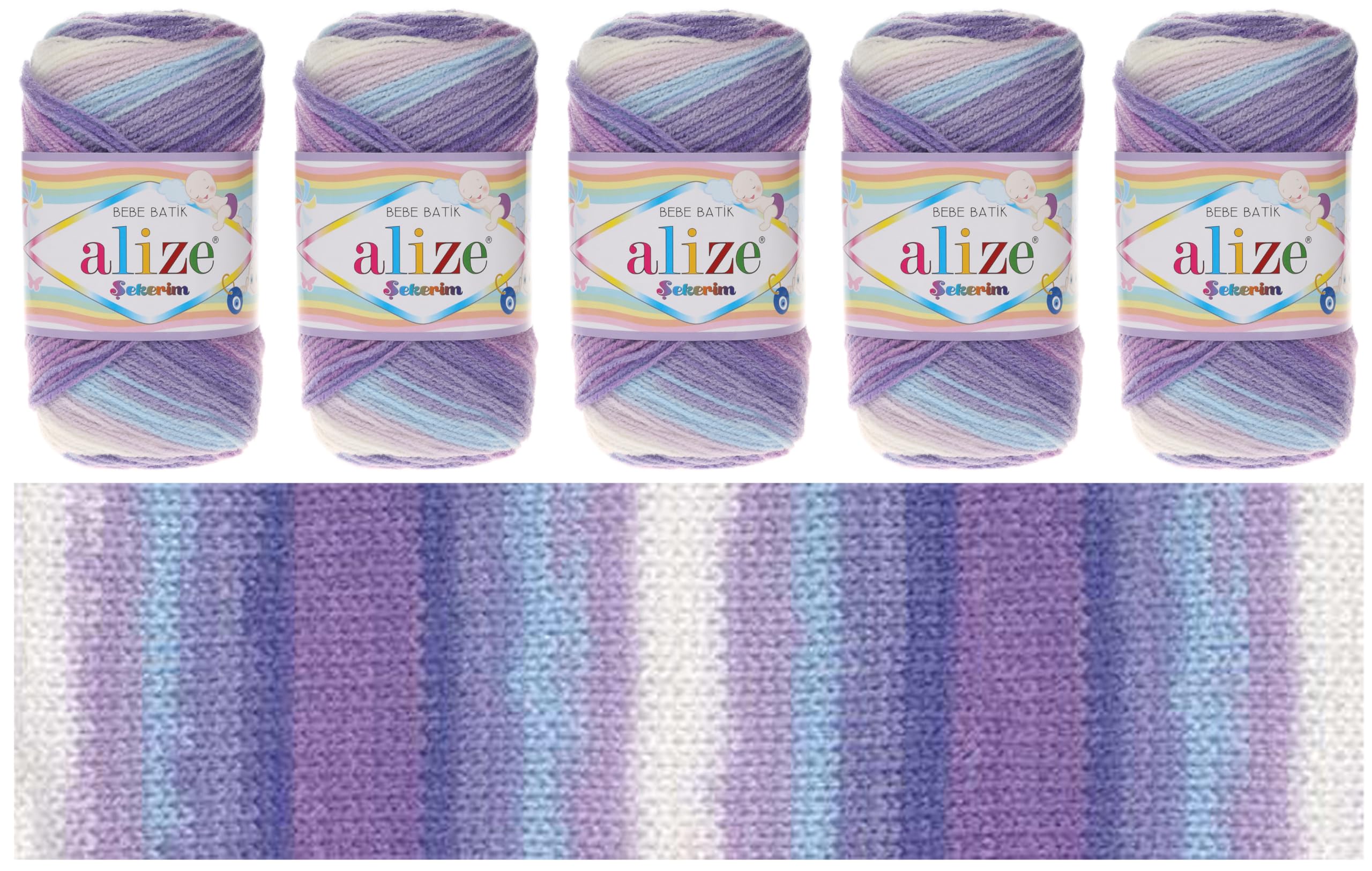 Rome Yarn Sekerim Bebe Batik Yarn 5 x 100g, 320m, 100% Acrylic, Purple, DK, Gradient