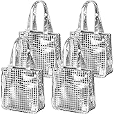 4 Pack Reusable Disco Tote Bag with Handles Last Redeo Bachelorette Silver Mirror Glitter Party Gift Bags 70s 80s 90s Bags with Disco Ball Wedding Birthday New Years Eve Party Favors