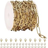 SMYHTGLIF 9.8 Feet Gold Plated Paperclip Chain for Jewelry Making Stainless Steel Chain Bulk Roll Craft Jewelry Making Supplies