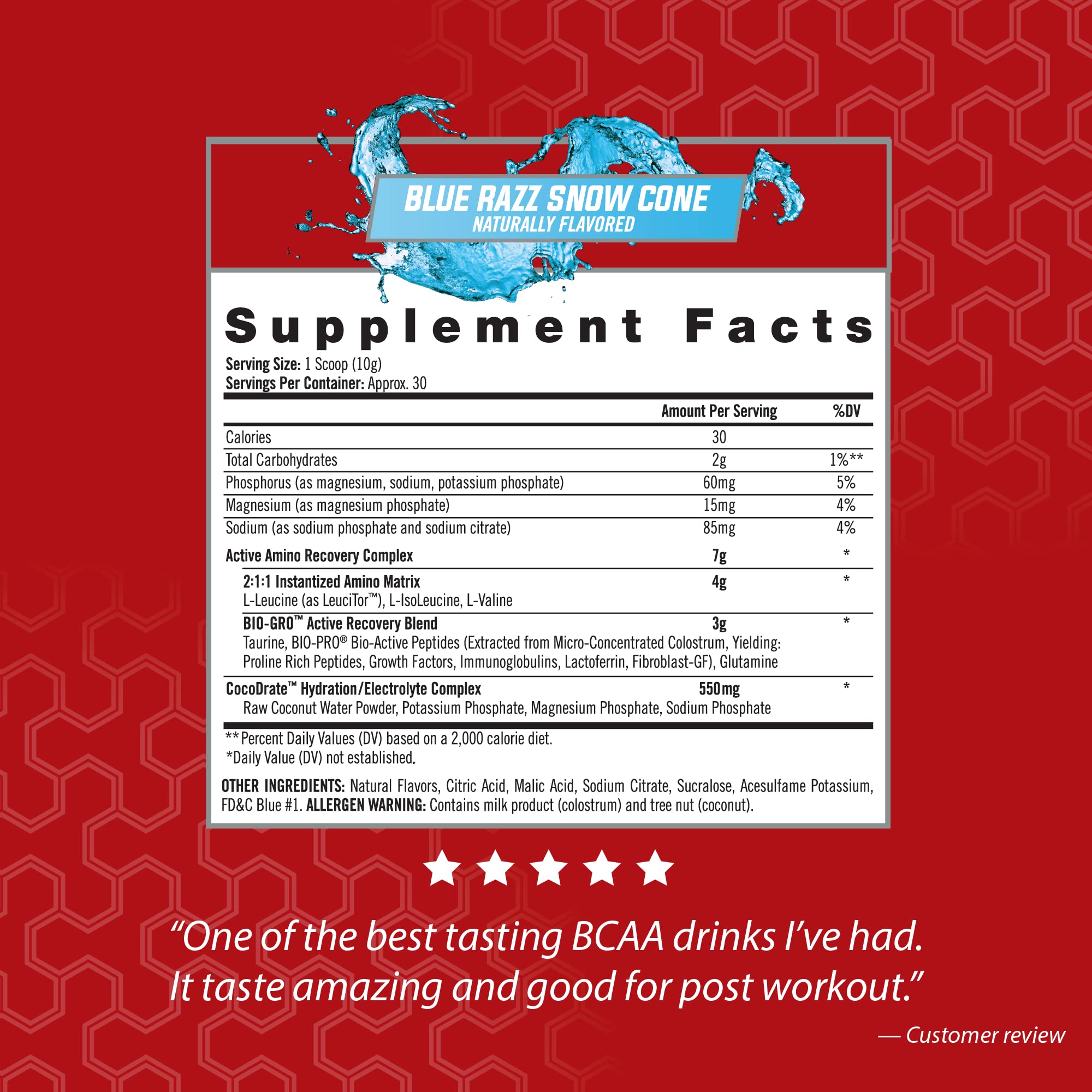 iSatori Amino-GRO BCAA Powder, Branched Chain Amino Acids with Glutamine, Electrolyte Powder & Bio-GRO Bio-Active Peptides for Muscle Growth & Post Workout Recovery, Blue Razz Snow Cone (30 Servings)