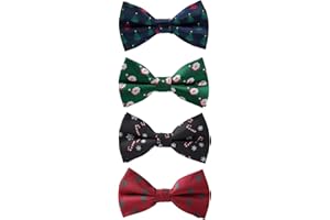 GUSLESON 4PCS Men's Christmas Bow tie Festival Theme Bowties Pre-Tied Neckwear Snow Tree Pattern