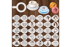 MWOOT 30 Pcs Cookie Stencils for Cake Decorations Latte Art Mold,DIY Mixed Holiday Themes Painting Stencils Template,Plastic 