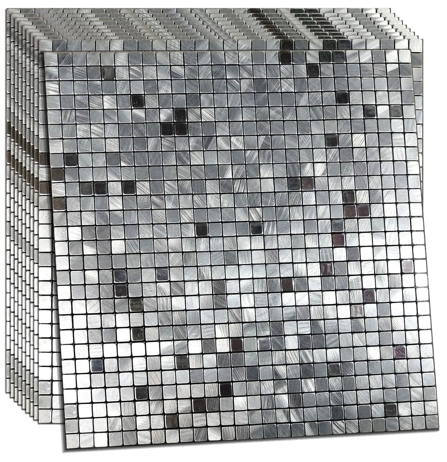 Photo 1 of XUANINY 10-Piece Peel and Stick Backsplash for Kitchen Aluminum 3D Wall Sticker Panel Self-Adhesive Metal Mosaic Tile (11.41"x11.41" Silver)