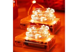 YAOZHOU Thanksgiving Fall Decorations Orange Fairy String Lights Indoor, Battery Operated Powered with Timer, 2 Pack Total 33FT 100 Led Mini Twinkle Mason Jar Waterproof Firefly Halloween Lights DIY Party