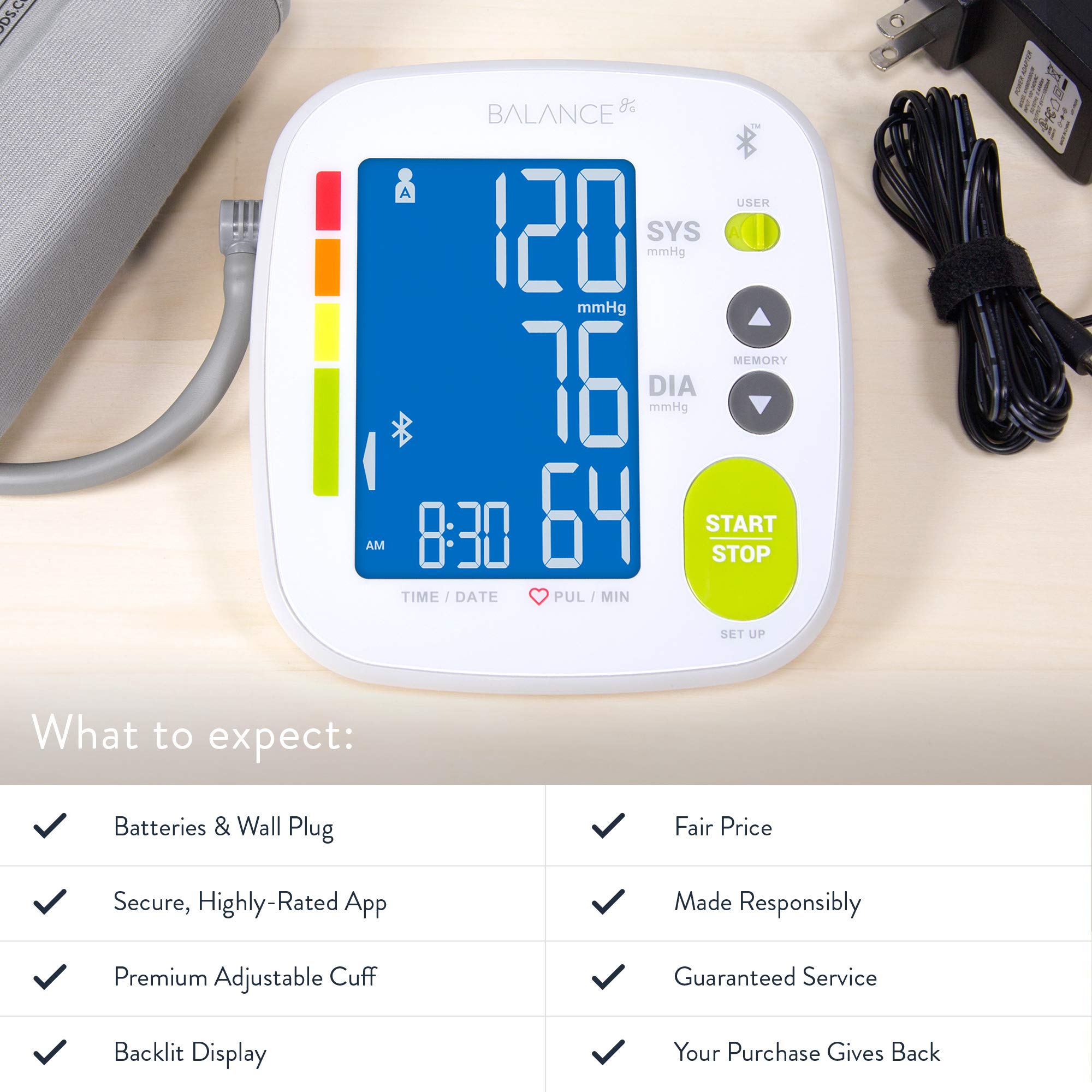 Greater Goods Bluetooth Blood Pressure Monitor Cuff, Smartphone