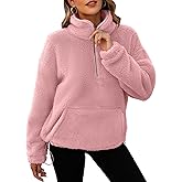 Neineiwu Womens Half Zip Fleece Pullover Fuzzy Oversized Sweatshirts Sherpa Polar Long Sleeve Hoodies With Pockets