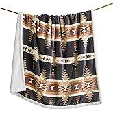 Indigo Hill by HiEnd Accents Yosemite Aztec Sherpa Throw Blanket, Tribal Navajo Print Western Blanket for Camping Outdoor, Southwestern Sherpa Fleece Blanket for Couch, Sofa, Bed, 54x68 inch