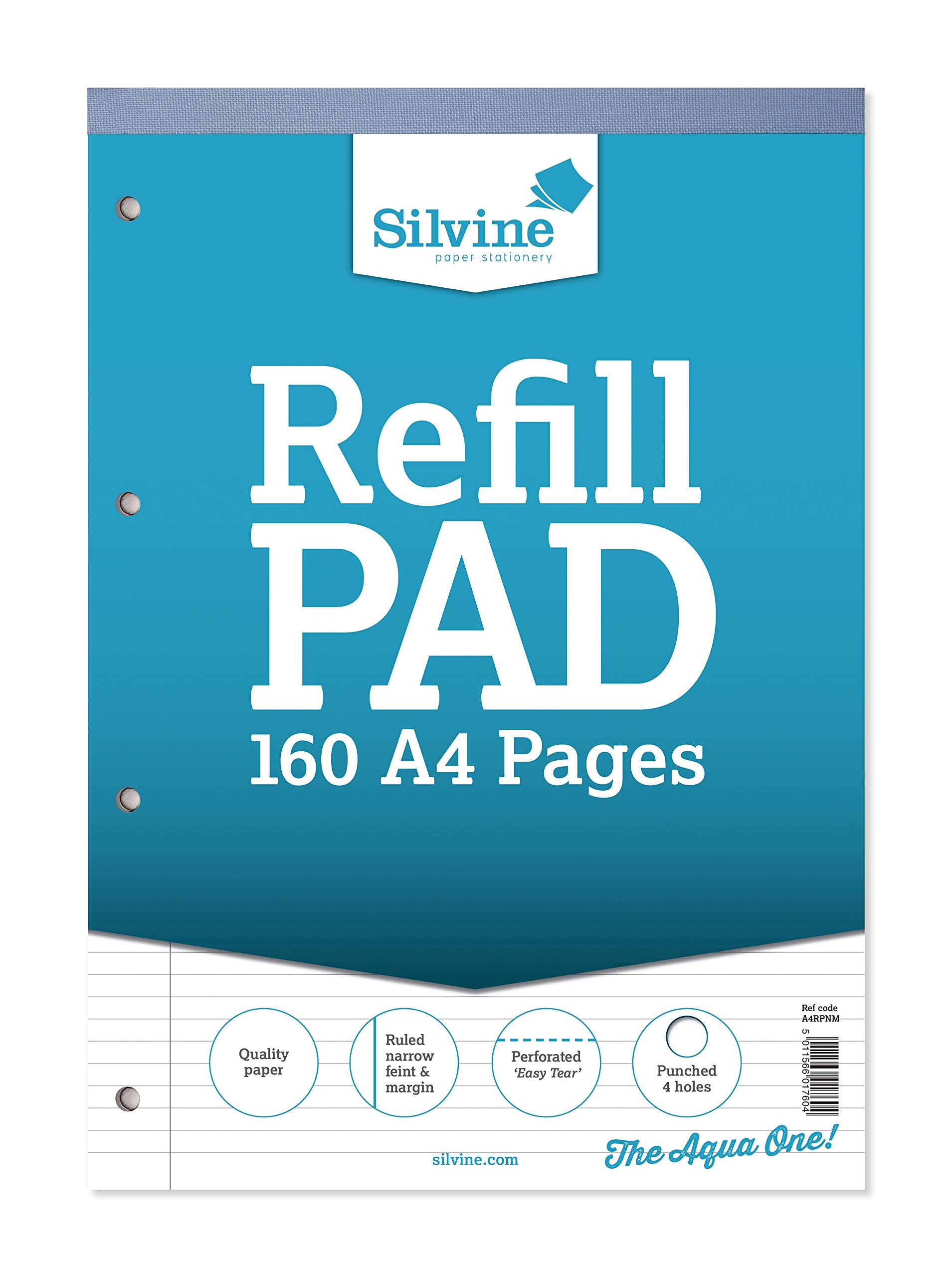 Silvine A4 Refill Pad - Narrow Lined with Margin (160 Pages) Pack of 5