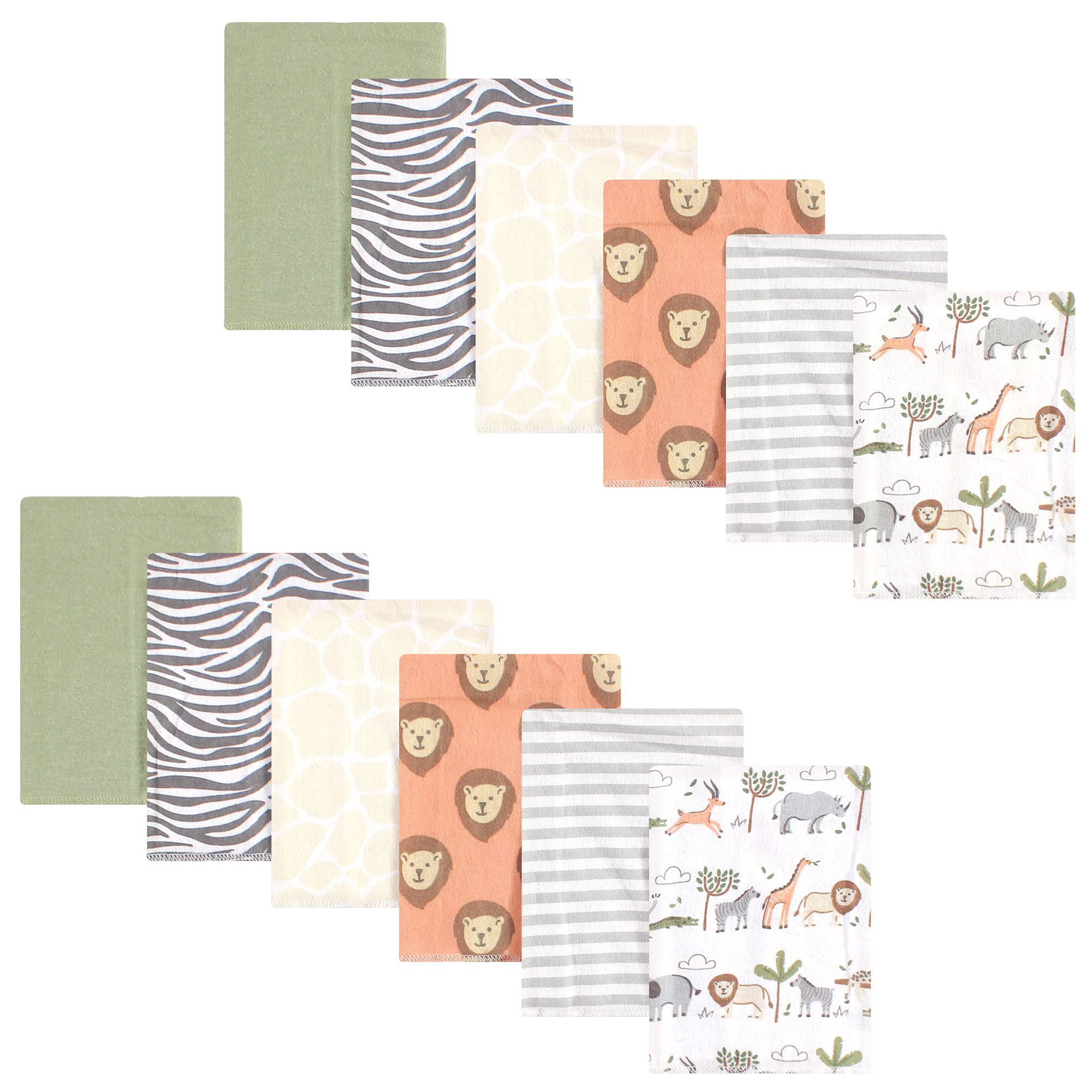 Hudson Baby Unisex Baby Cotton Flannel Burp Cloths Bundle, Safari, One Size