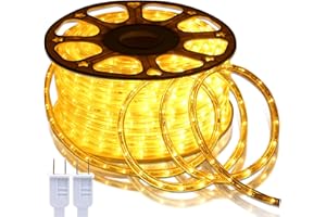 SURNIE 150FT LED Rope Lights Outdoor: Waterproof Flexible 110V 3000K Warm White LED String Light - Cuttable Connectable Clear Lighting Tube for Indoor Stairs Patio Garden Party Decor, Not Flat Strip