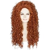 Cosela Women Long Curly Ginger Orange Princess Cosplay Wig Reddish Brown Halloween Party Wig
