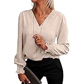 ANRABESS Women's Business Casual Tops V Neck Puff Long Sleeve Shirts Dressy Office Work Blouse 2026 Fall Outfits Clothes