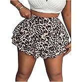 Floerns Women's Plus Size Cheetah Print Mini Shorts High Waisted Bubble Hem Skorts