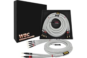 WORLDS BEST CABLES 15 Foot Ultimate - 9 AWG - Ultra-Pure OFC - Premium Audiophile HiFi Bi-Wire Speaker Cable Pair with Eminence Gold Banana Plugs & Silver Tweed Jacket