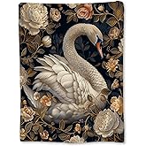 Ti Caldi Elegant Swan and Flowers Blanket | Soft Warm Fuzzy Lightweight Flannel Floral Throw Blanket for Couch, Bed, Decor, Travel & Outdoor Use, Cozy Blankets for Adults Women Men 60×50 in