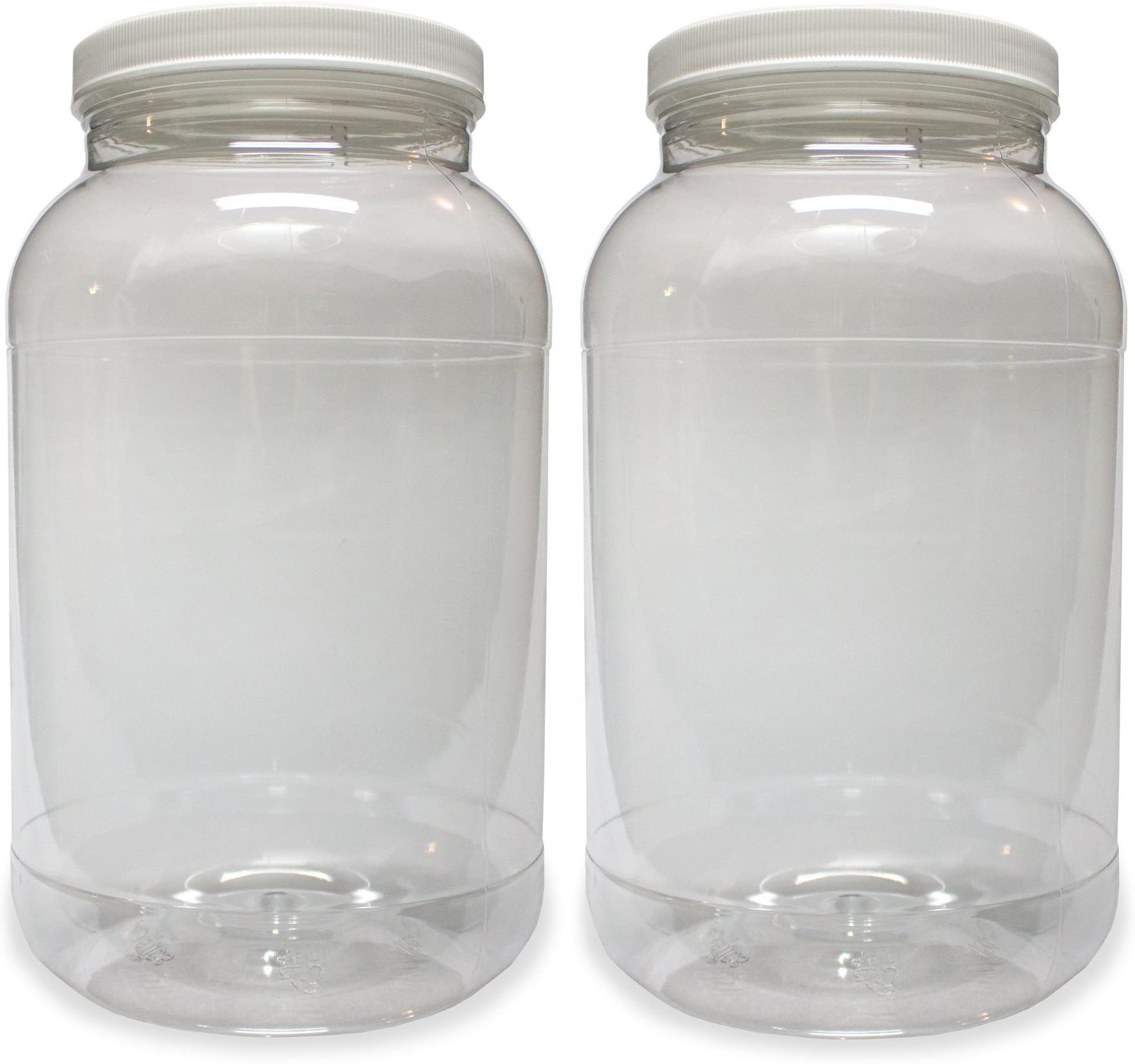 1 Gallon Plastic Jar (2 Pack), Wide Mouth, Clear, with Lined Fresh Seal Lid, Shatter-Proof Container Storage PET 1 BPA Free 4 Quart 128 oz